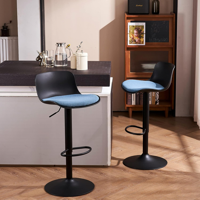 Scaune de bar rotative, reglabile în înălțime 79-103 cm, sezut captusit, Negru/Albastru set de 2 bucati [4]