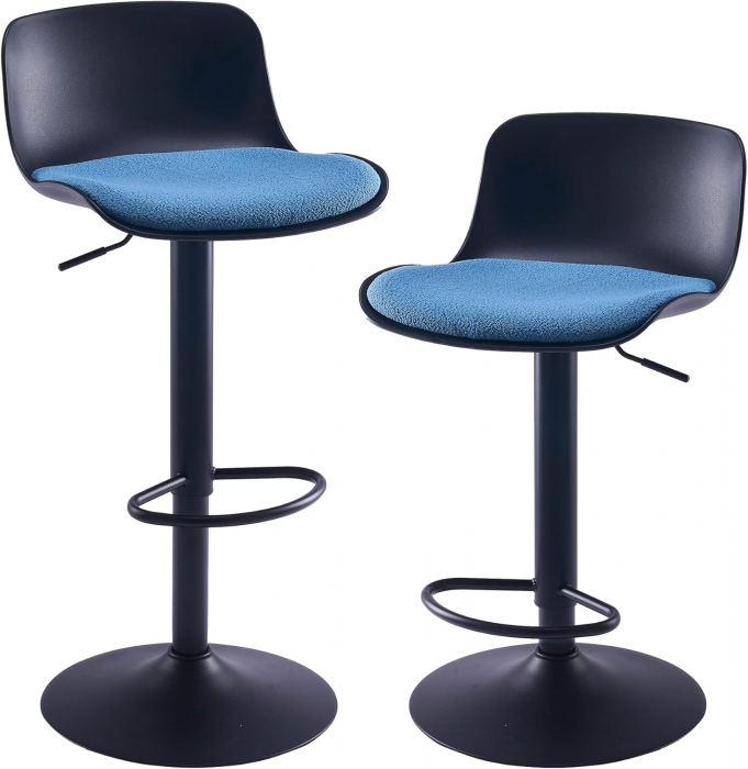 Scaune de bar rotative, reglabile în înălțime 79-103 cm, sezut captusit, Negru/Albastru set de 2 bucati [9]