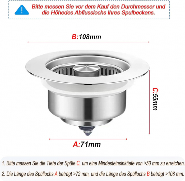 Scurgere chiuveta 3 in 1, filtru, dop, izolare miros, pop up, 11x6.3 cm [3]