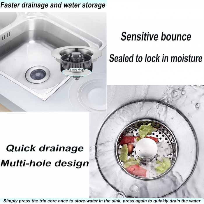 Scurgere chiuveta 3 in 1, filtru, dop, izolare miros, pop up, 11x6.3 cm [5]