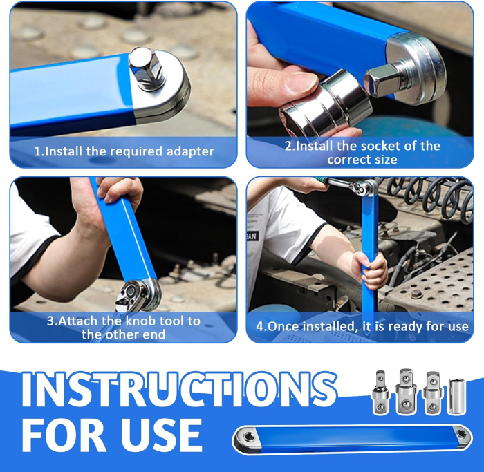 Cheie Prelungitoare Lergas, 39 cm, cu 4 Adaptoare, 1/4”, 3/8”, 1/2” [6]