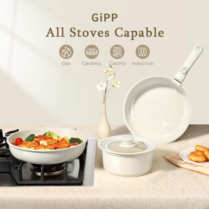 Set Vase GiPP 21 Piese, Antiaderente, Mâner Detașabil, Înveliș Granit [5]