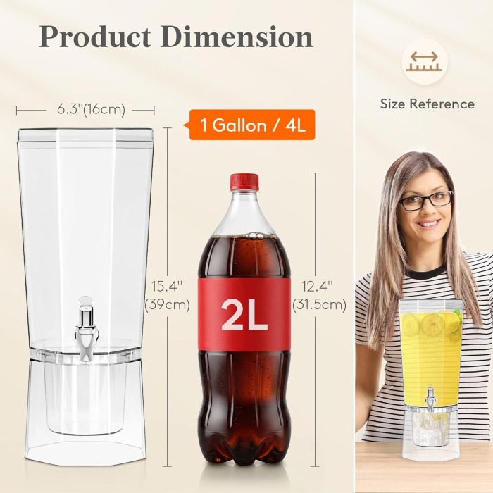 Set 2 Dozatoare Băuturi Lifewit, 4 L Fiecare, cu Robinet și Suport pentru Gheață [2]