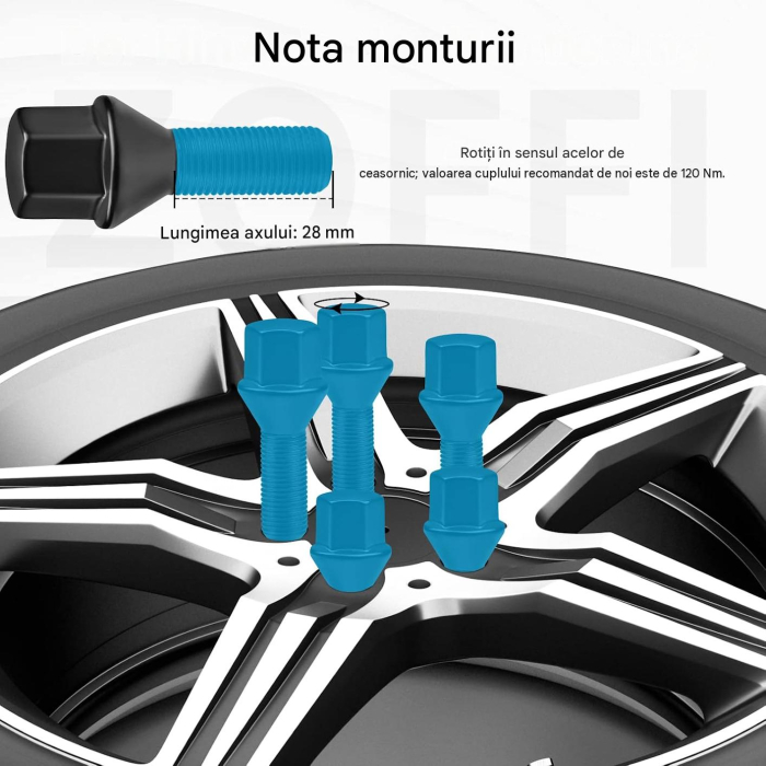 Set 20 Prezoane Roată M12x1,25, Conice 60°, 17 mm, Oțel 10.9, Negre [3]