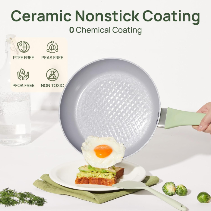 Tigaie Ceramică KOKHUB, 28 cm, Antiaderentă, cu Capac, Inducție, Verde Salvie [2]