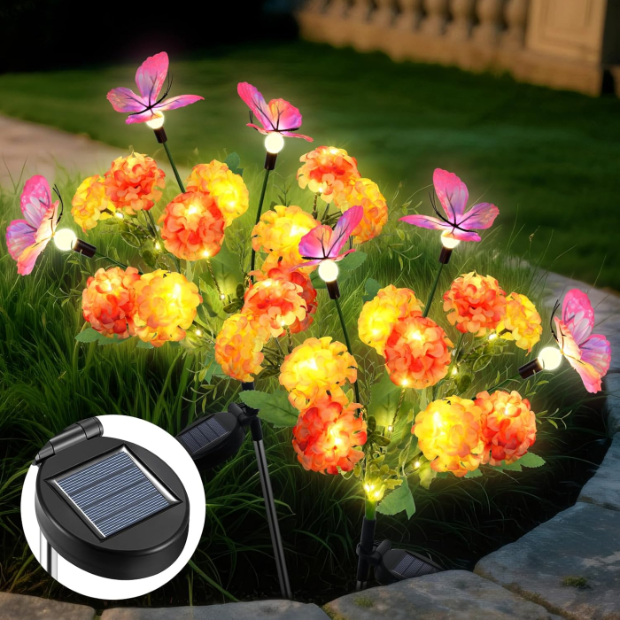 Set 2 Lampi Solare Grădină Hortensie cu Fluture, LED, IP65, Aprindere Automată, 8-10 Ore [1]