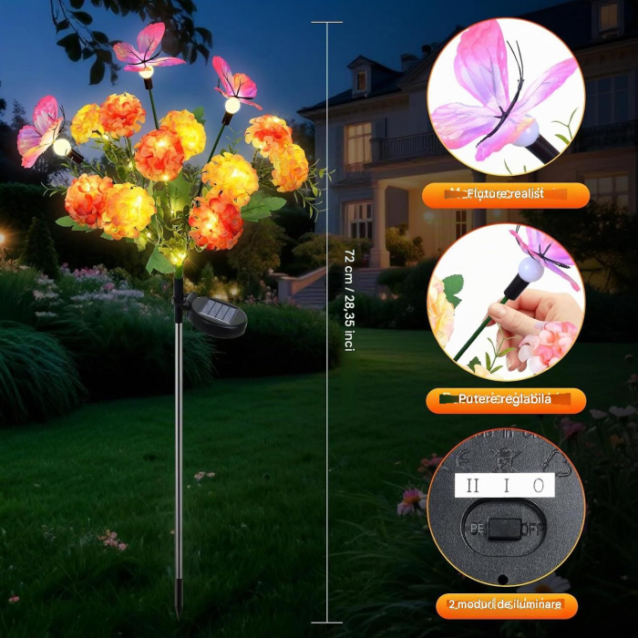 Set 2 Lampi Solare Grădină Hortensie cu Fluture, LED, IP65, Aprindere Automată, 8-10 Ore [2]