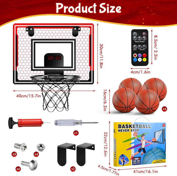 Set de baschet de interior cu tabela cu telecomanda, LED-uri colorate [2]