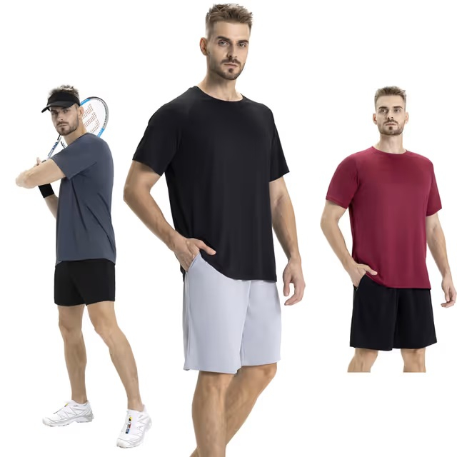 Set 5 tricouri sport respirabile pentru barbati,  Negru/Gri/Bleumarin/Alb/negru L [2]