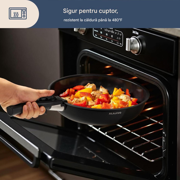 Set 9 piese oale cu mâner detașabil, ceramică antiaderentă Inducție & cuptor, negre [7]