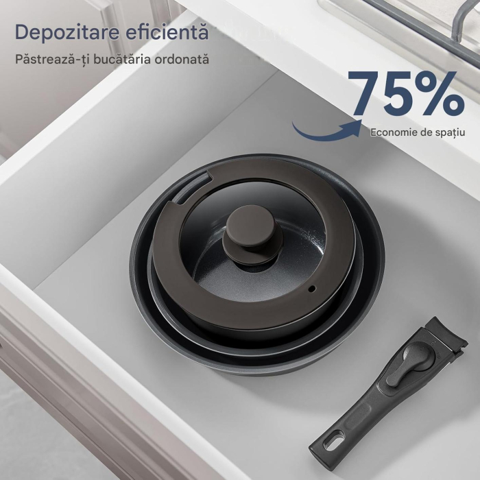 Set 9 piese oale cu mâner detașabil, ceramică antiaderentă Inducție & cuptor, negre [4]