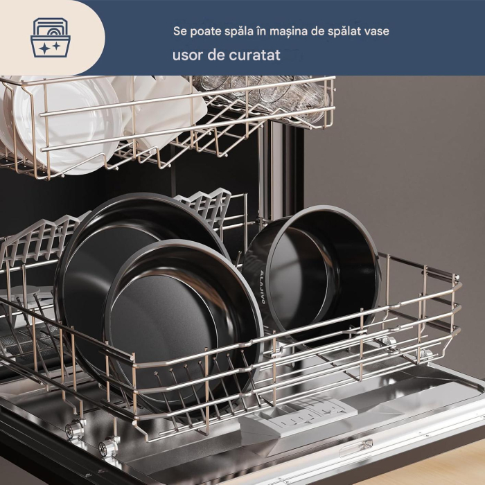 Set 9 piese oale cu mâner detașabil, ceramică antiaderentă Inducție & cuptor, negre [6]
