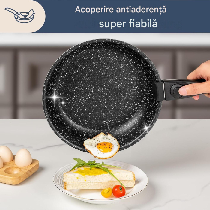 Set 17 piese oale cu mâner detașabil, ceramică antiaderentă Inducție & cuptor, gri [4]