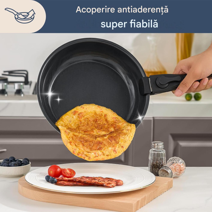 Set 9 piese oale cu mâner detașabil, ceramică antiaderentă Inducție & cuptor, negre [5]