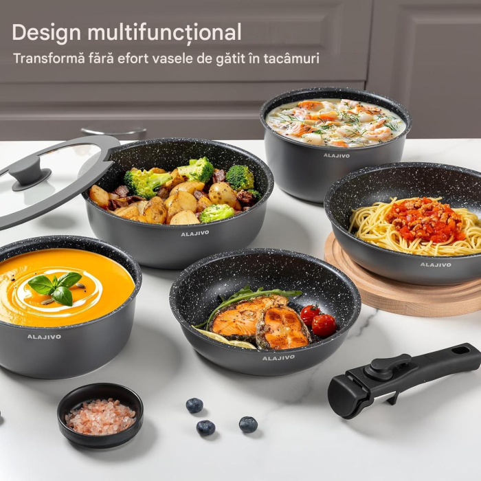Set 17 piese oale cu mâner detașabil, ceramică antiaderentă Inducție & cuptor, gri [7]