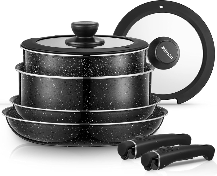 Set 7 piese oale cu mâner detașabil, ceramică antiaderentă Inducție & cuptor, negre [2]