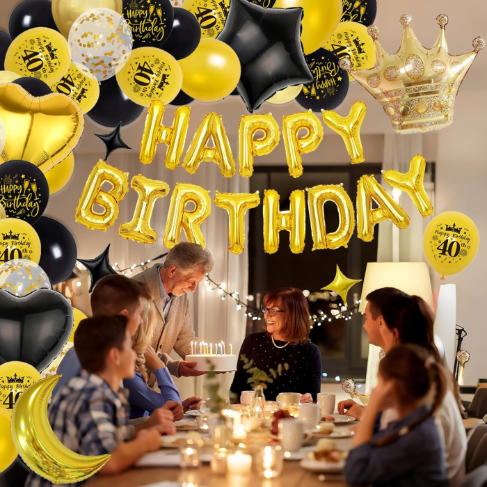Set baloane pentru evenimente aniversare 40 ani, galben/negru 98 piese [6]