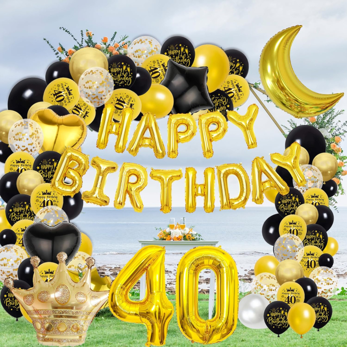 Set baloane pentru evenimente aniversare 40 ani, galben/negru 98 piese [7]