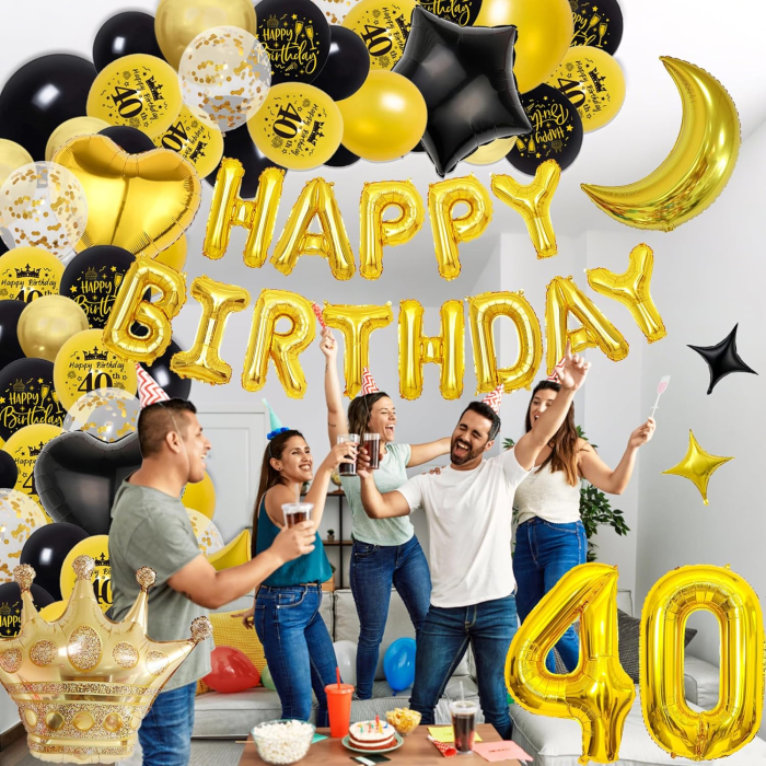 Set baloane pentru evenimente aniversare 40 ani, galben/negru 98 piese [5]