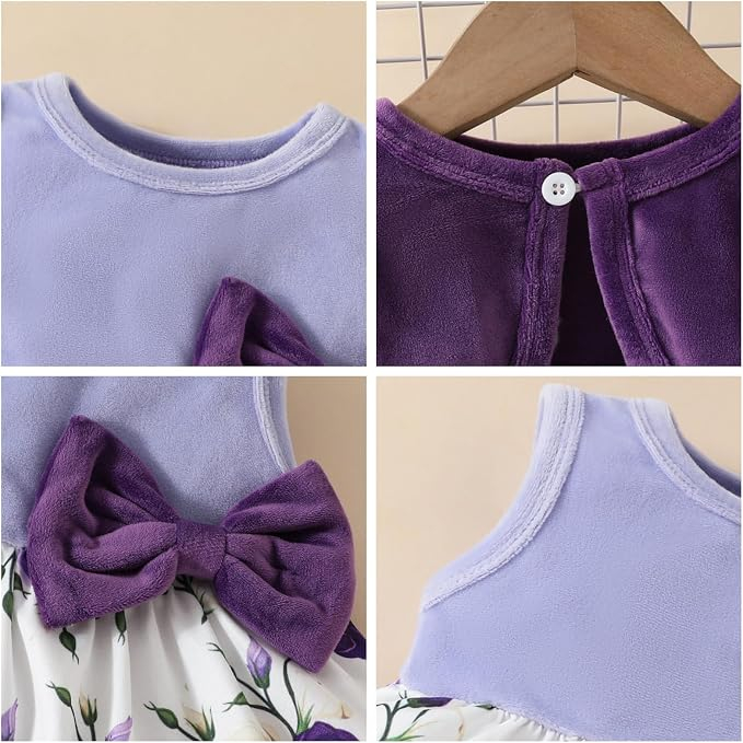 Set mov Fetițe 2 Piese, Rochie Florală și Cardigan din Catifea, Mâneci Lungi, 9-12 luni [5]