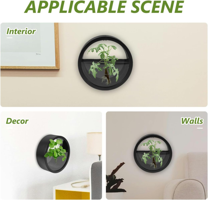 Set de 3 ghivece de perete negre, rotunde, ideale pentru sufragerie, birou și hotel 18x18x5.5 cm [8]