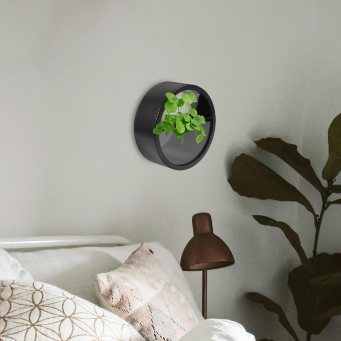 Set de 3 ghivece de perete negre, rotunde, ideale pentru sufragerie, birou și hotel 18x18x5.5 cm [9]