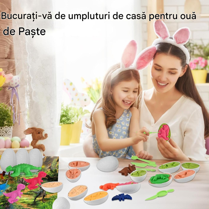 Set de plastelina colorata cu 10 matrite dinozauri in oua, set 35 piese [7]