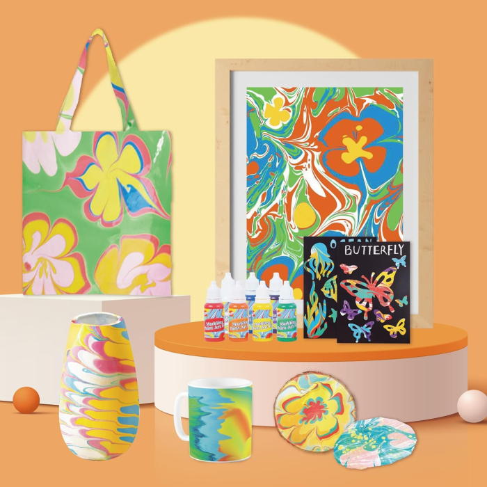 Set de vopsele marmorate pe apa, 7 culori si accesorii, 44 piese [6]