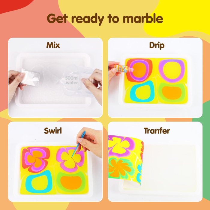 Set de vopsele marmorate pe apa, 7 culori si accesorii, 44 piese [3]