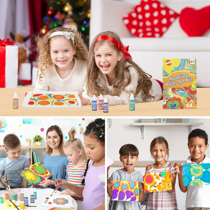 Set de vopsele marmorate pe apa, 7 culori si accesorii, 44 piese [5]