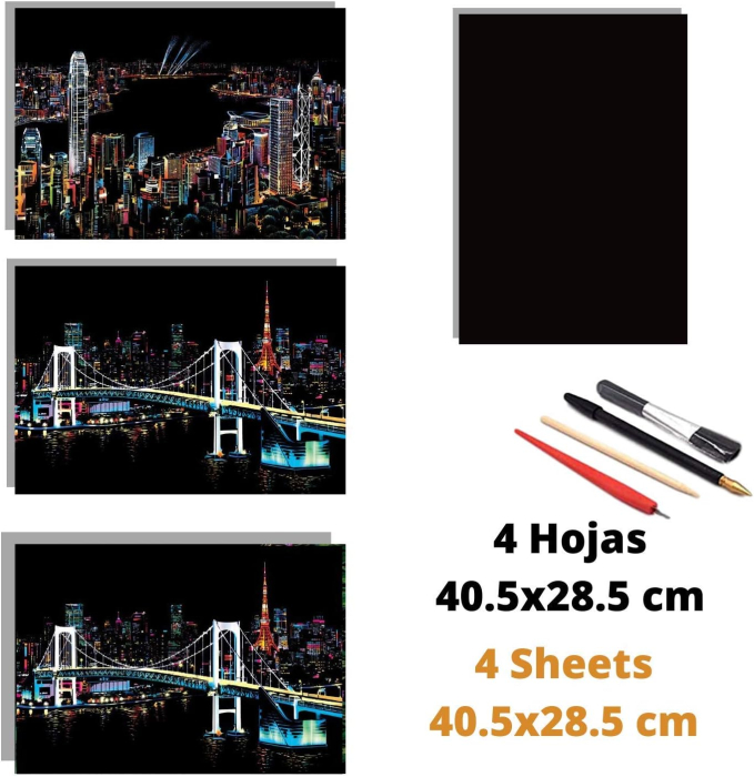 Fișe de activități DIY pentru adulți și copii, desene pentru răzuit, Tokyo, Canada și Victoria, 3x40,5 x 28,5 cm [3]