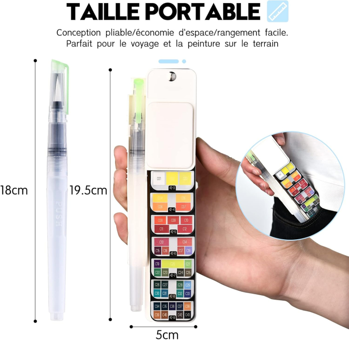 Set de pictura cu acurele pe baza de apa, 42 culori si 6 pensule pe marimi [3]