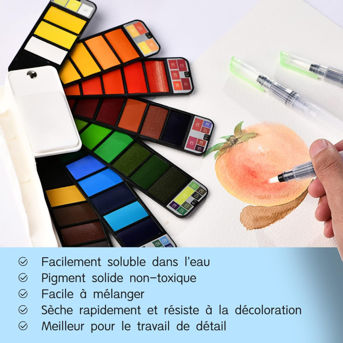 Set de pictura cu acurele pe baza de apa, 42 culori si 6 pensule pe marimi [4]