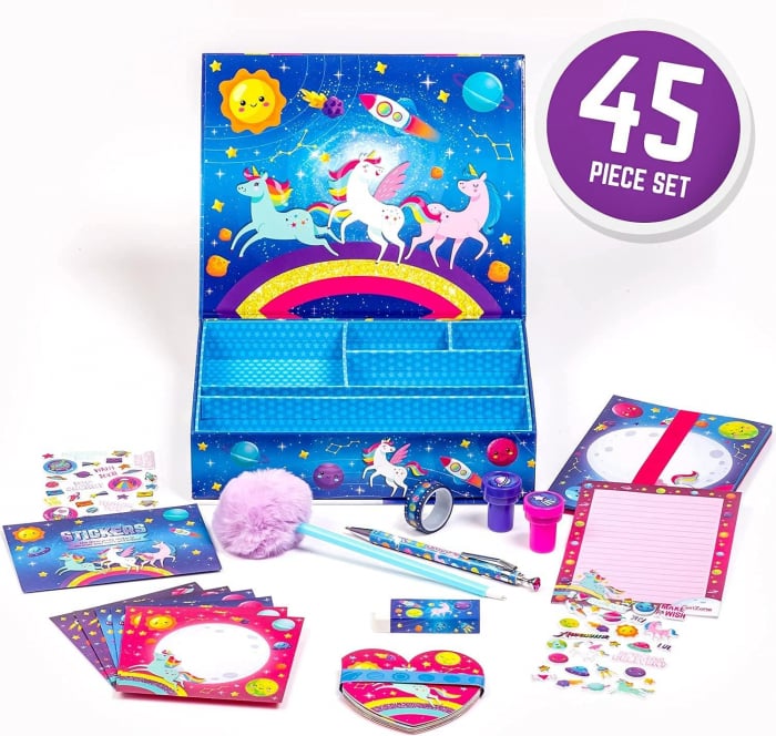 Set de scris si artizanat cu Unicorn pentru fete, albastru, 45 piese [8]