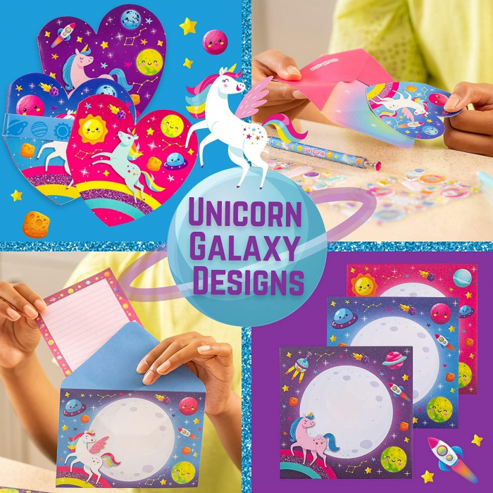 Set de scris si artizanat cu Unicorn pentru fete, albastru, 45 piese [7]