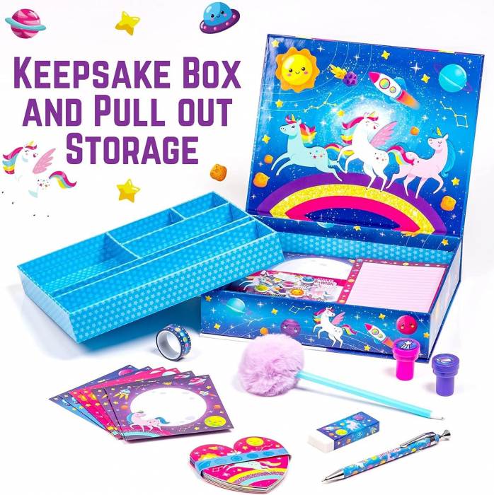 Set de scris si artizanat cu Unicorn pentru fete, albastru, 45 piese [2]