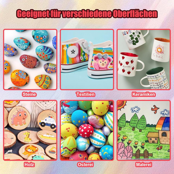 Pixuri acrilice pentru colorat, impermeabile, 18 culori, markere cu 2 capete pentru lemn, pietre, pânză, sticlă, hârtie, ceramică [2]