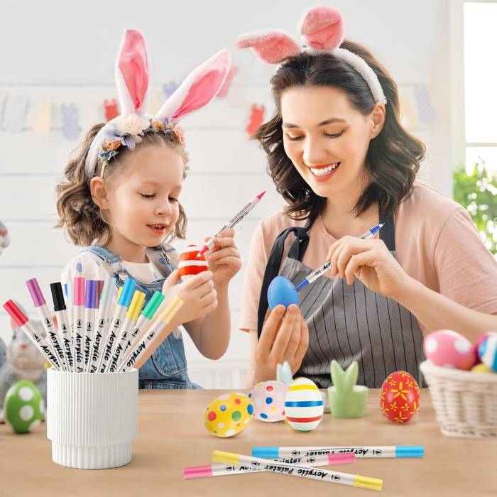 Pixuri acrilice pentru colorat, impermeabile, 18 culori, markere cu 2 capete pentru lemn, pietre, pânză, sticlă, hârtie, ceramică [6]