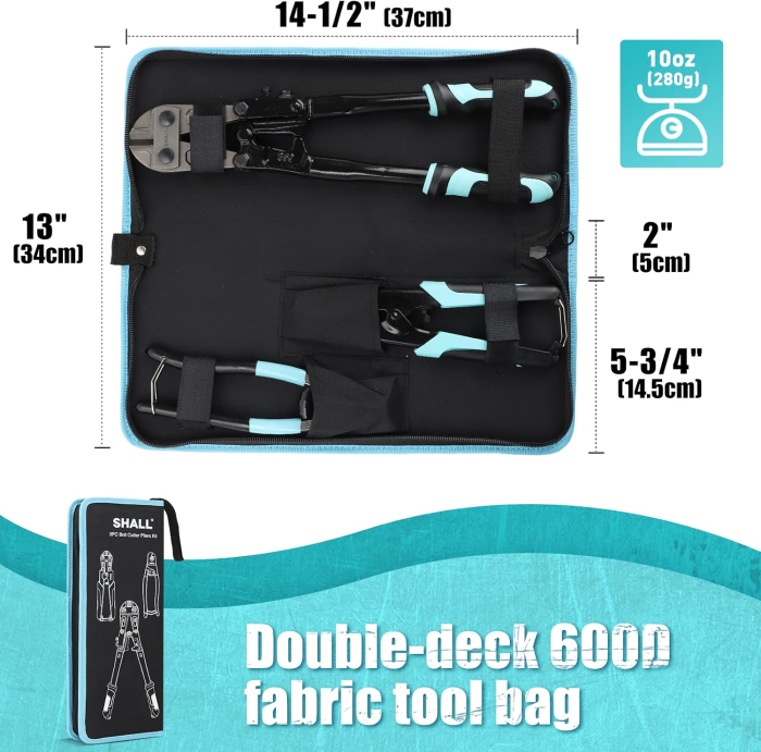 Set 3 Clești de Tăiere, Clește Șuruburi 14”, Cablu și Sârmă 8”, Mânere Antiderapante, Husă 600D [7]