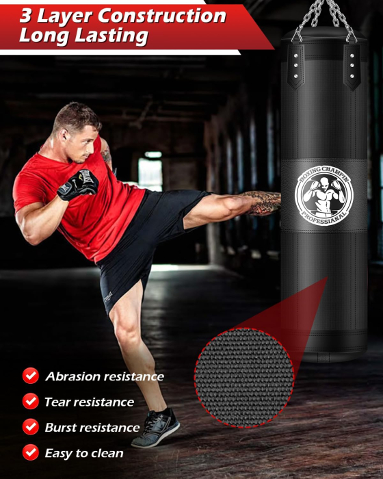 Sac de Box Neumplut, Material Oxford, Mănuși Incluse, Lanț și Cârlig Rotativ 360°, MMA/Kickboxing [4]