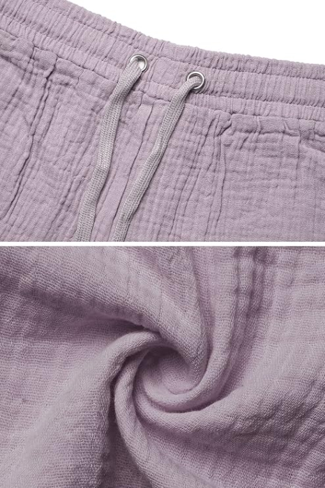 Set mov de Damă 2 Piese din Bumbac, Cămașă cu Mâneci Lungi și Pantaloni Scurți, Casual, XL [4]