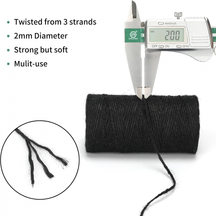 Sfoara din iuta neagra impletita, 2mm grosime, 100m [2]