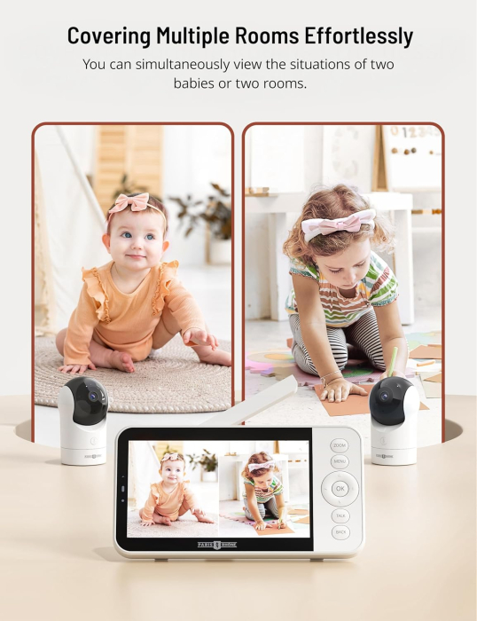Sistem monitorizarecopii si varstnici cu 2 camere 2K, ecran 5", App control, HD night vision, autonomie acumulatori 5-7 zile [8]