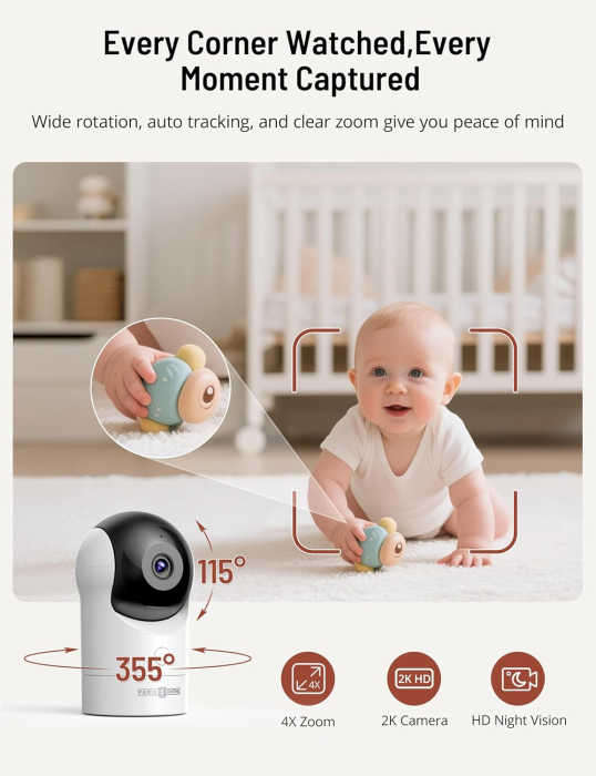 Sistem monitorizarecopii si varstnici cu 2 camere 2K, ecran 5", App control, HD night vision, autonomie acumulatori 5-7 zile [3]
