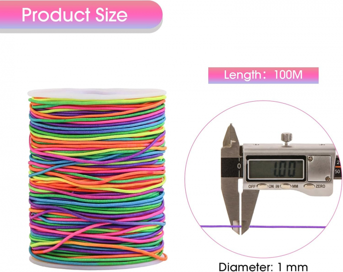 Snur elastic de 1 mm, multicolor, pentru bratari, 100M [2]
