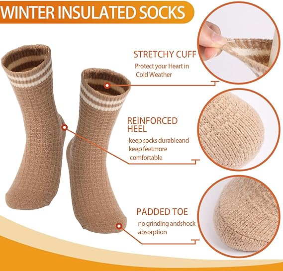 Sosete termice groase de iarna, din lana, set 6 perechi, 2 negre, 2 maro, 2 albe, marimea 35-42 [3]