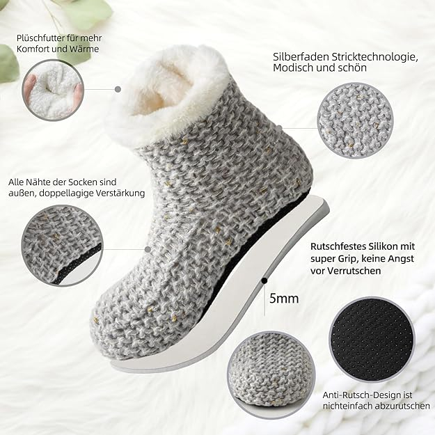 Șosete gri de casă antiderapante, de iarnă, groase, moi, calde, unisex – Mărime unică [3]