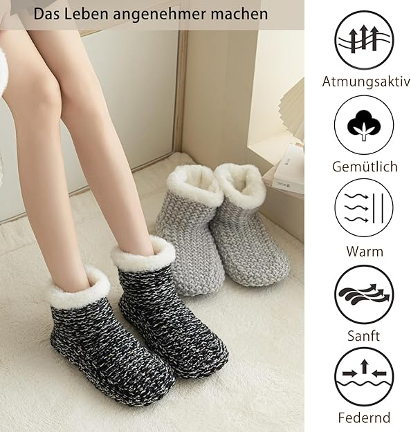 Șosete gri de casă antiderapante, de iarnă, groase, moi, calde, unisex – Mărime unică [5]