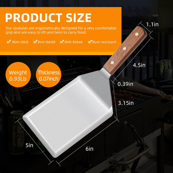 Spatula din otel inoxidabil pentru gratar latime 12.7 cm, maner lemn [2]
