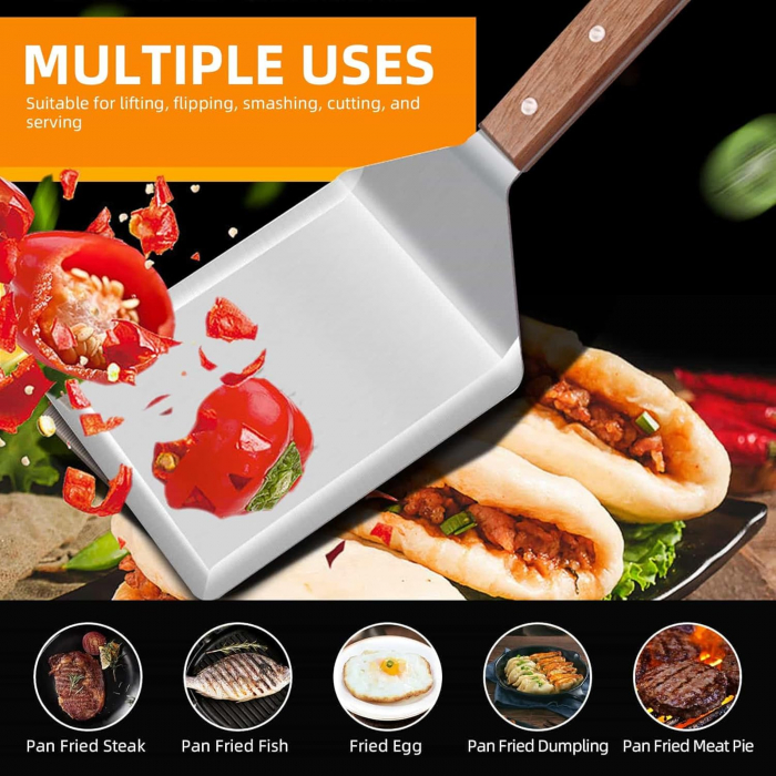 Spatula din otel inoxidabil pentru gratar latime 12.7 cm, maner lemn [6]
